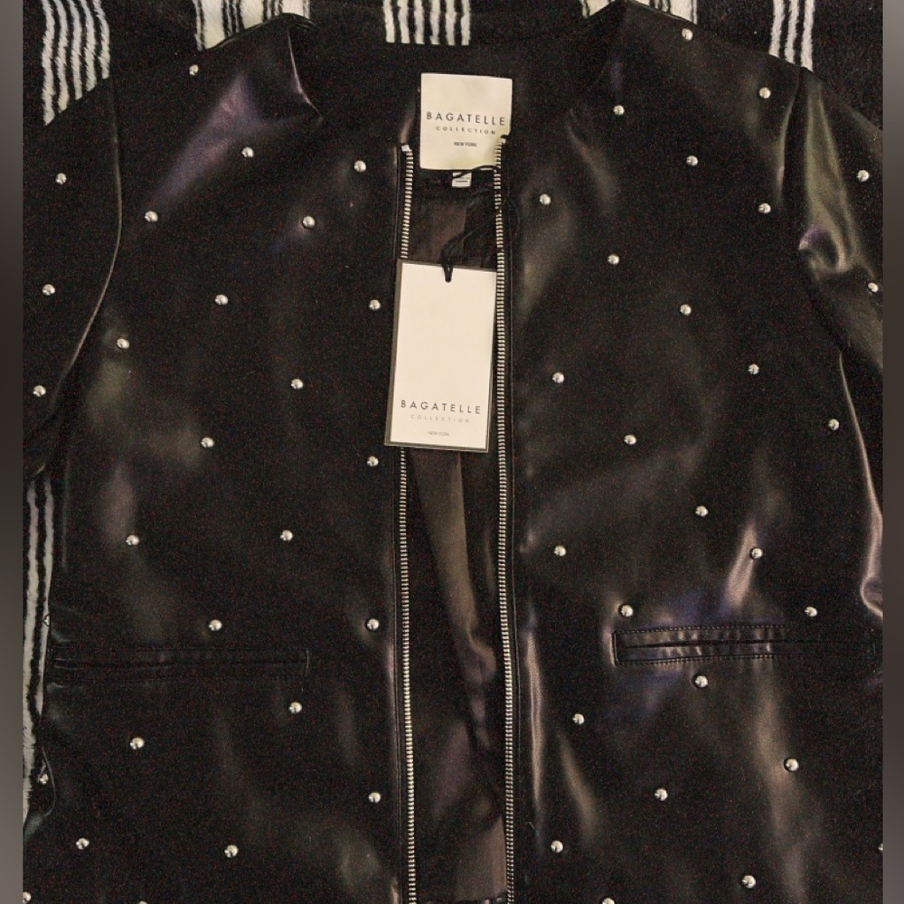 Bagatelle Black Faux Leather Jacket with Silver Studs
